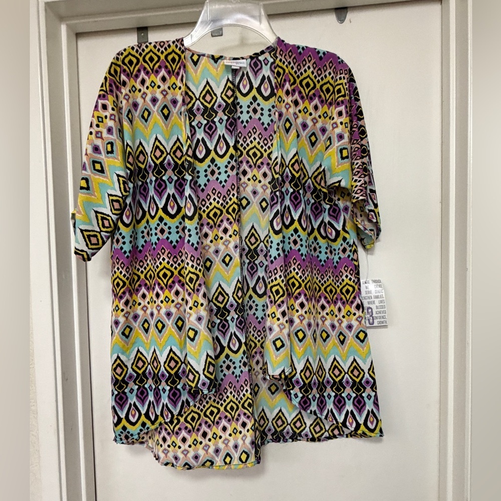 LuLaRoe Bianka patterned kimono / girls / size 3/XL purple/yellow